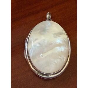 925 Sterling Silver Mother of Pearl Oval Locket Pendant 2"